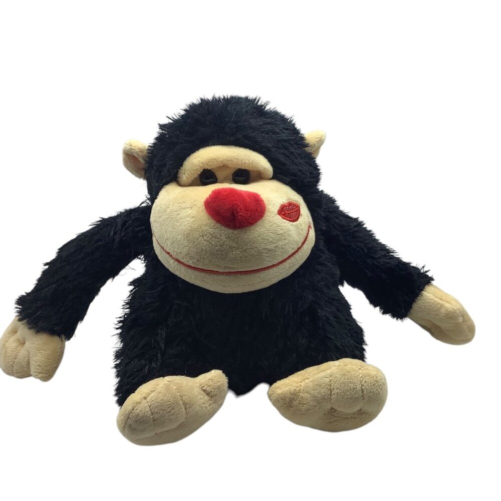 Kissingโ Gorilla Plush Toy Red Nose Lip Print Black Beige Soft Huggable AGC